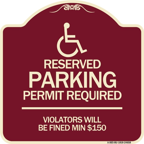 Connecticut Reserved Parking Permit Required Violators Fined Min $150 Alum, 18" x 18", BU-1818-24658